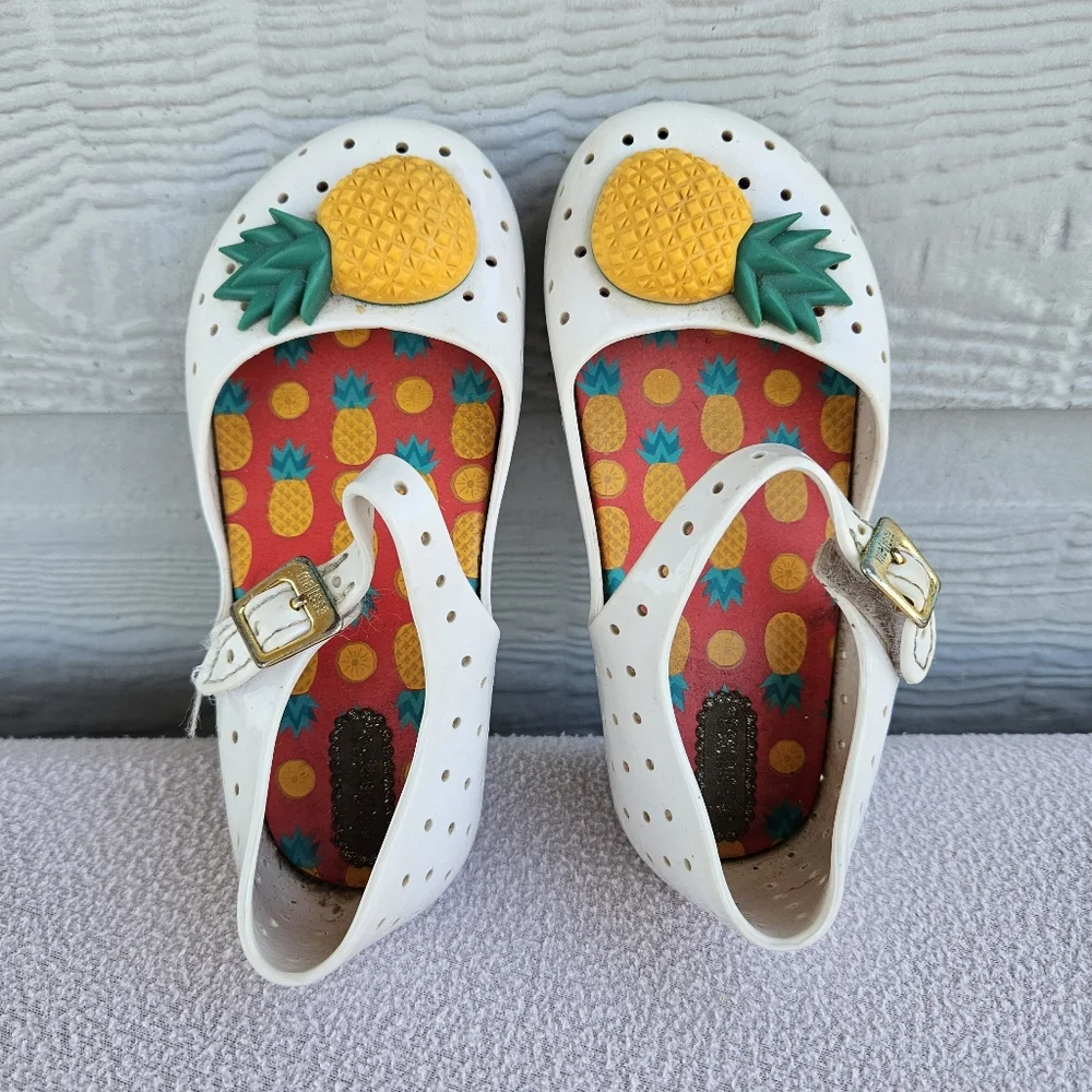 Mini Melissa Pop Pineapple Fruit Sandal White Yellow SZ 9 Hook & Loop Mary Jane